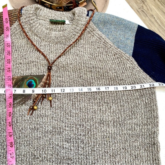 Woven in Scotland patchwork boho tweed wool sweater w equestrian farmhouse vibe - Picture 12 of 14